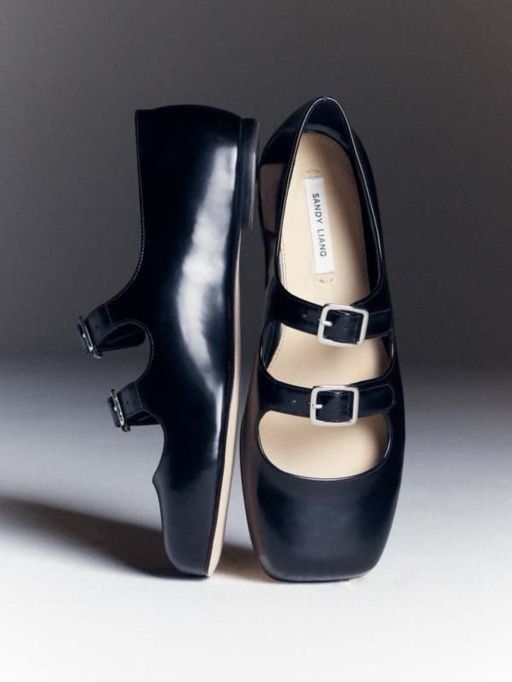 Sandy Liang Black Double Strap Mary Jane Flats Size 39